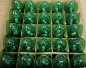 LED Christmas Outdoor Light Bulbs C9 E17 BASE TRANSPARENT GREEN Box of 25 NEW - Picture 1 of 3