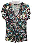 Chaus Multicolored Gathered Front Cap Sleeve Blouse Size Large