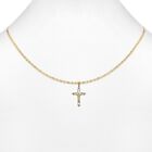 14k 3 Tone Gold Vintage Jesus Cross Christ Crucifix CZ Charm Pendant Free Chain