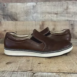JOHNSTON & MURPHY MCGUFFEY MENS SHOE 12 M BROWN LEATHER SLIP ON CASUAL COMFORT - Picture 1 of 10