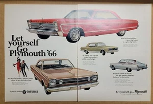 VINTAGE ORIGINAL 1965 Plymouth 1966 Barracuda Fastback Print Ad Two Page Ad - Picture 1 of 1