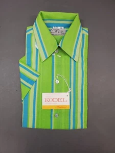 60's deadstock shirt by Kodel Custom Originals. Boy's 14. Green/aqua stripes. - Picture 1 of 6