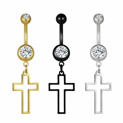 Acero quirúrgico hueco cruz colgante circonita cúbica ombligo ombligo anillo piercing joyería Foto 1 de 4