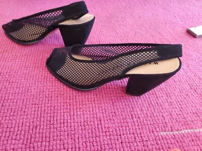 Antigo Walter Steiger/rede de pesca/peep toes/camurça/salto cônico/preto/bottega veneta  - Imagem 1 de 4