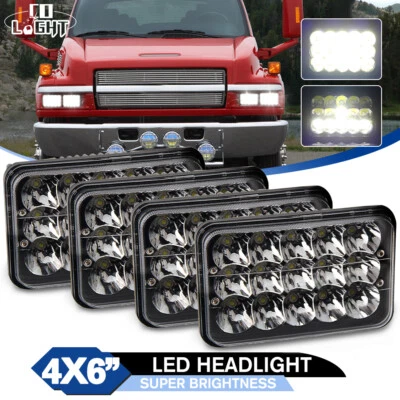 Black 4PCS 4x6" LED Headlights For Chevrolet 2003-09 C7500 C5500 C4500 Kodiak H4 - Image 1 of 4
