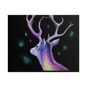 🌌 Himmlischer Hirsch Poster - Galaxie Tier Wandbild - Lila Orange Deko - Bild 1 von 25