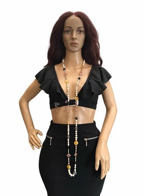 Colar longo de pérolas e pedras preciosas de água doce 60 polegadas - Imagem 1 de 4