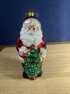 Vintage Blown Glass Santa Claus ornament With Tree Glitter 6” - Picture 1 of 8