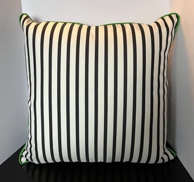 22x22 Kate Spade x Target Pillow - Black White Striped with Green Piping Detail - Image 1 of 4