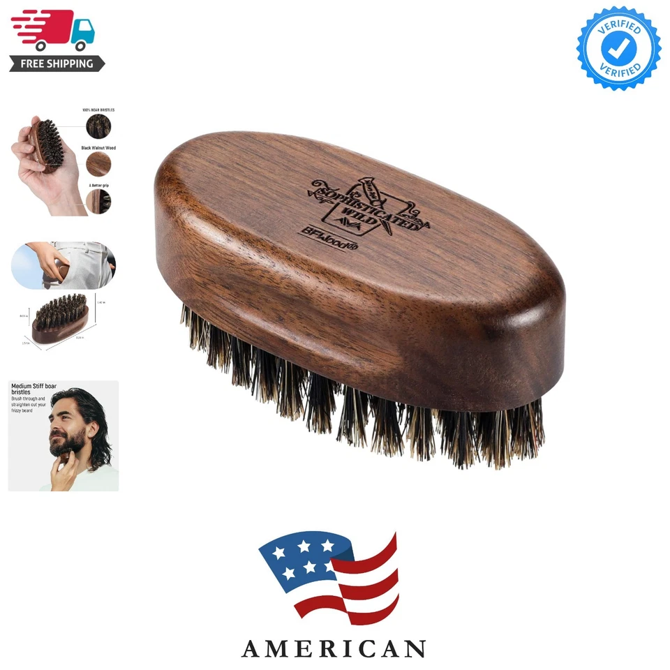 Cepillo para barba de viaje pequeño - Cerdas naturales de jabalí con madera de nogal negro Foto 1 de 4