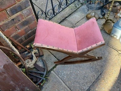 vintage rocking footstool   52 cm long,red upholstered — 第 1/4 张图片