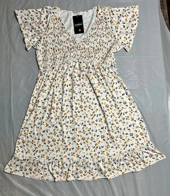 BOHO Fashion Women's Floral Mini Smocked Dress V-Neck Ruffled Hem Size XL NWT - Image 1 of 4