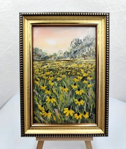 Dipinto olio originale paesaggio floreale incorniciato, paesaggio primaverile 4х6in - Foto 1 di 8
