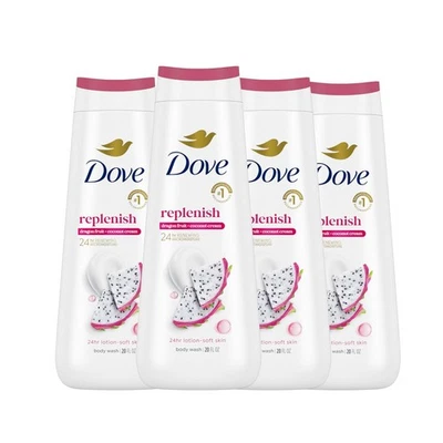 Dove Body Wash 4 Count for 24hr Lotion-Soft Skin Replenish Dragon Fruit and C... - Image 1 of 4
