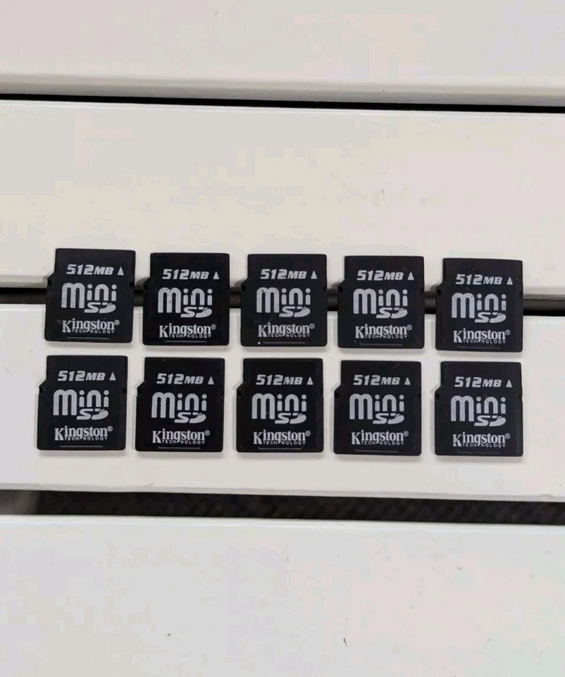 Lotto lavoro 10 x scheda di memoria Kingston MiniSD per Nokia Mini SD 512mb rara - Immagine 1 di 3