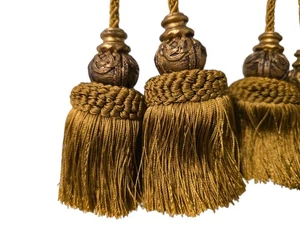 2 Gold Handgewebt Vorhang Seil Raffhalter Fenster Weich Gold Quaste 35" Metallkugeln - Bild 1 von 5