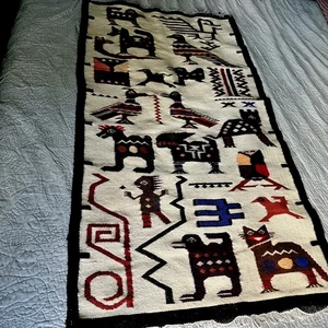 Vintage Handgewebter Wollteppich Wandteppich Wandbehang Südwest Lateinamerika - Bild 1 von 13