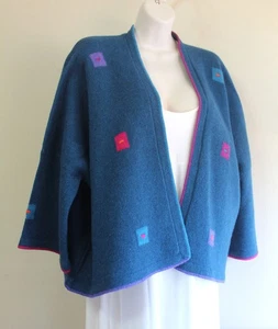 Cárdigan Sophies Wild Woolens M L XL lana de cordero tejido a mano plumero verde azulado Lagenlook - Imagen 1 de 6