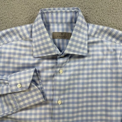 Canali мужской синий имбирь платье рубашка Италии размер 39 15,5 хлопок - Изображение 1 из 4