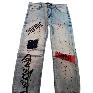 Pantalones de mezclilla con gráficos encriptados azules para niños - talla 18 - Imagen 1 de 5
