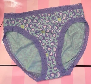 NWT VICTORIA'S SECRET M GREEN BLUE LEOPARD LACE RARE HIGH LEG BRIEF PANTIES - Picture 1 of 3
