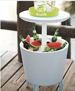 Table & Cooler in One, Outdoor Accent BBQ Patio Deck Pool, Cool Bar Resin White - Imagen 1 de 4