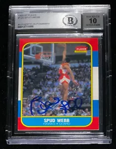 1986 Fleer 120 Spud Webb Signed Rookie Card Beckett Hawks Auto 10 RC Set Break - Picture 1 of 2