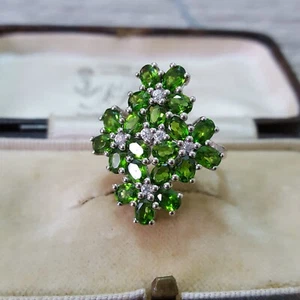 925 Sterling Silver Ring, Genuine Green Chrome Diopside Ring, Size N.5 US 7 - Picture 1 of 7