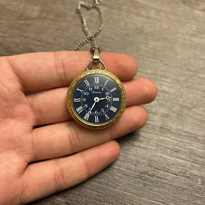 Vintage Lucerna Pingente Relógio Mostrador Azul Numerais Romanos Peças Ou Reparo - Imagem 1 de 4