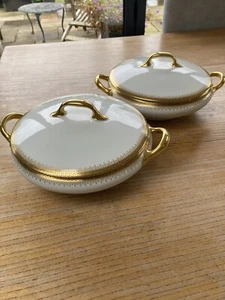 2 Guerin Limoges serving Tureens gold trimmed Greek key - Picture 1 of 5