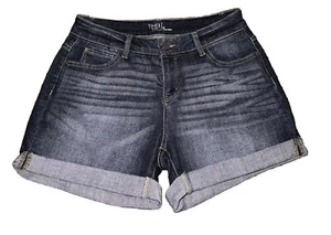 Time and Tru Mid-Rise Blue Denim Cuffed Shorts 5-Pocket Women’s Size 6 - Picture 1 of 16