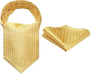 HISDERN Men's Ascot Houndstooth Dot Jacquard Woven Gift Cravat Tie and Pocket Sq