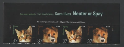 4 Unused US Postage 37 Cent Stamps Save Lives Neuter or Spay Kittens & Dogs - Image 1 of 2