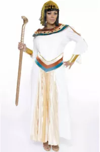 Egyptian Woman Cleopatra Costume 5Pc Ecru Dress Stripe Collar Belt & Arm Cuffs - Picture 1 of 1