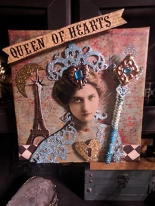 mixed media collage art Queen Of Hearts Paris Eiffel Tower Victorian OAK Glam - Picture 1 of 2