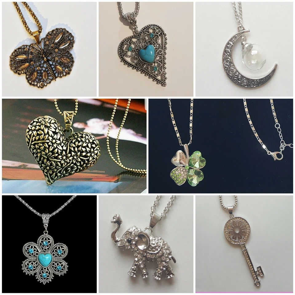 Collana donna lunga catena con ciondolo cuore, farfalla, fiore, luna con strass - Immagine 1 di 1