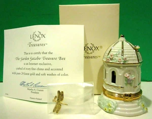 LENOX GARDEN GAZEBO TREASURE BOX sculpture with DRAGONFLY CHARM - NEW in BOX COA - Picture 1 of 8
