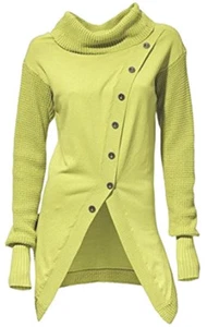 NEU LONG PULLOVER weiter ROLLKRAGEN ZIERKNOPFLEISTE 34 MANDRARIN limette *009928 - Picture 1 of 1