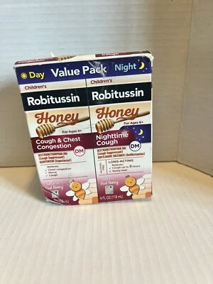 Xarope infantil Robitussin mel dia noite tosse e peito DM 4 oz cada - Imagem 1 de 4