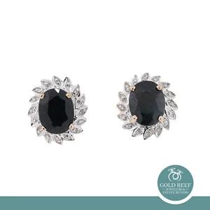 Oval Sapphire Diamond Stud Earrings 14K Gold 4.88 CTW 0.45" - Picture 1 of 4