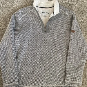 Orvis Mens Sherpa Fleece 1/4 Zip Pullover  Size M Thick Marled Gray Heavyweight - Picture 1 of 4