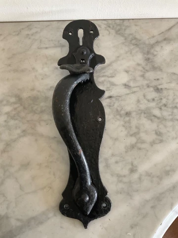 Original Arts & Crafts Wrought Iron Door Handle with Latch c1895 Art Nouveau Cover