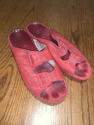 La Plume Womens Red Leather Double Buckle Strap Slide Sandals Size EU 39/6.5 US - Image 1 of 4