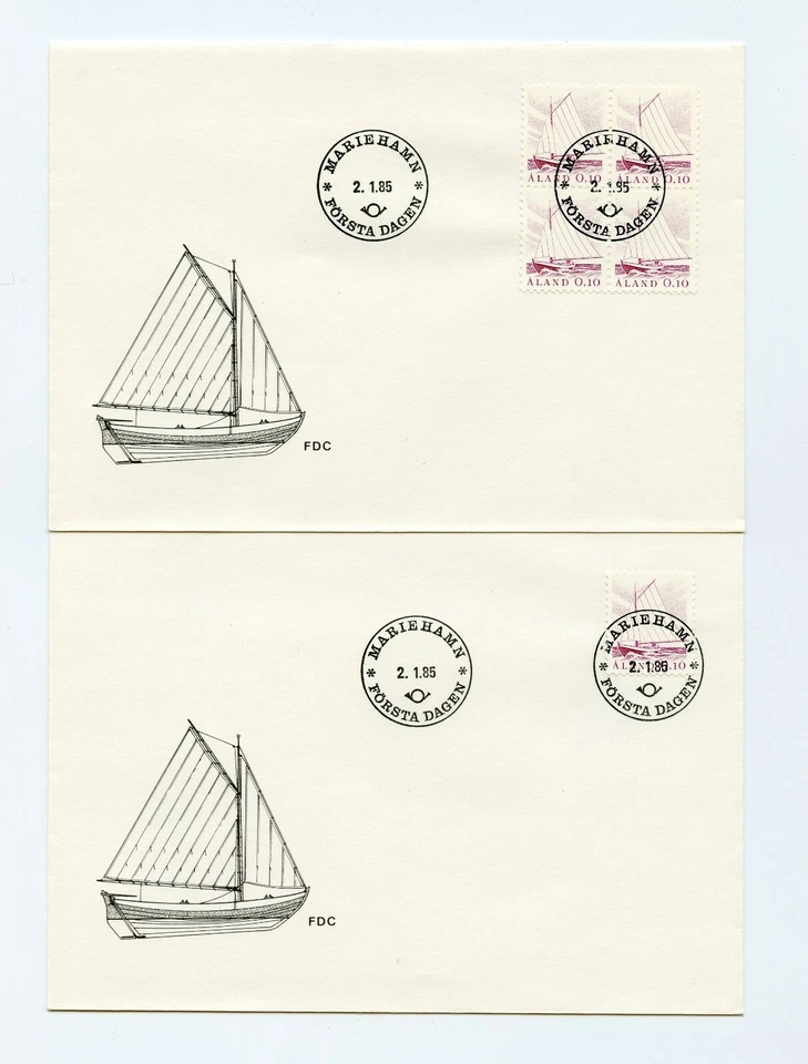Aland FDC 1985 #1 Block and Single Sailing Sloop Ships AL-1 - Image 1 of 1
