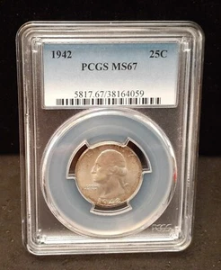 1942 Washington Silver Quarter PCGS MS 67 - Obv. Toning - ENN COINS #4059KT - Picture 1 of 2
