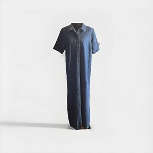 Vintage Eddie Bauer Y2K Short Sleeve Button Denim Dress Sz M/T Pit To Pit 20in - Picture 1 of 5