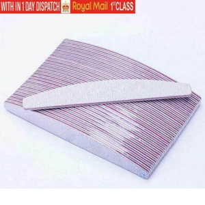 Nail Files Double Sided Professional Quality Half Moon Emery 100/180/240 Grit - Picture 1 of 7