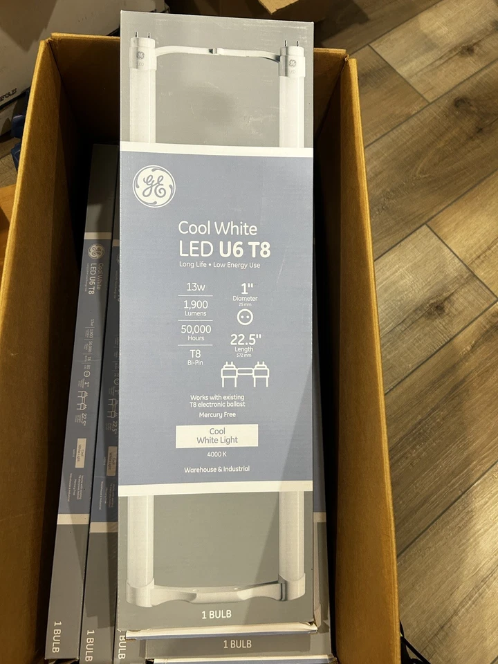 10 GE Cool White 13W LED U6 T8 Bi-Pin Light Bulbs 22.5" length 1" diameter NEW - Image 1 of 1