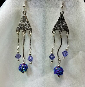Purple Pave Bead and Swarovski Crystal Chandelier Earrings - Picture 1 of 3