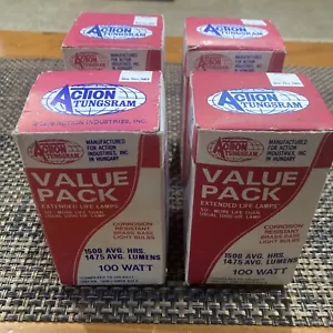 (Lot of 4) Vintage 1976 ACTION TUNGSRAM Brass Base 100 WATT EXTENDED LIGHT BULB - Picture 1 of 4